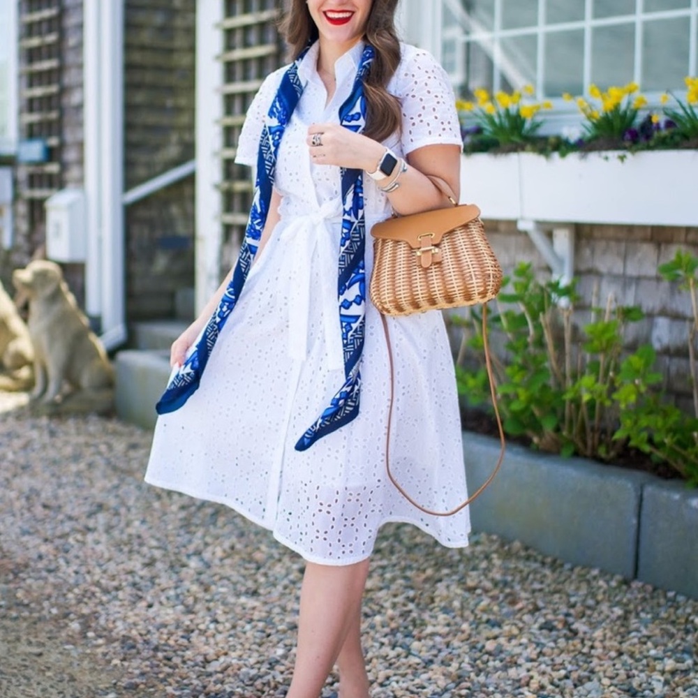 Brooks Brothers White Cotton Eyelet Shirt Dress Size 6